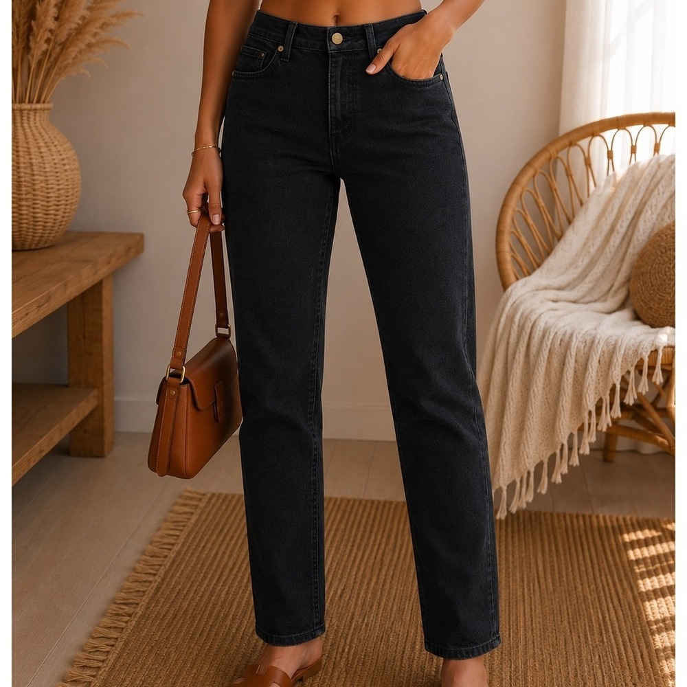 Revtown Decade Denim Women 32 Regular Black High Rise Straight Leg Italian Jeans